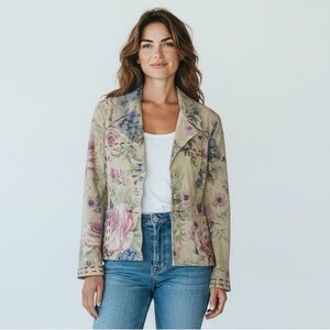 J Marco vintage Floral Leather Suede Jacket